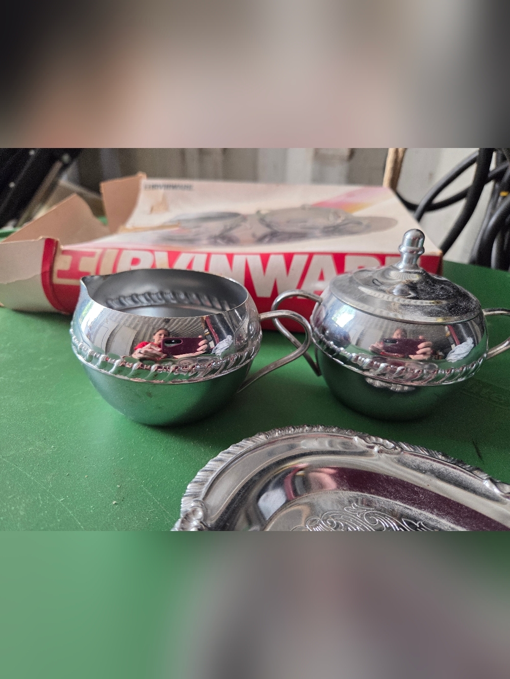 Irvinware Chromeware Sugar & Creamer Set With Tray